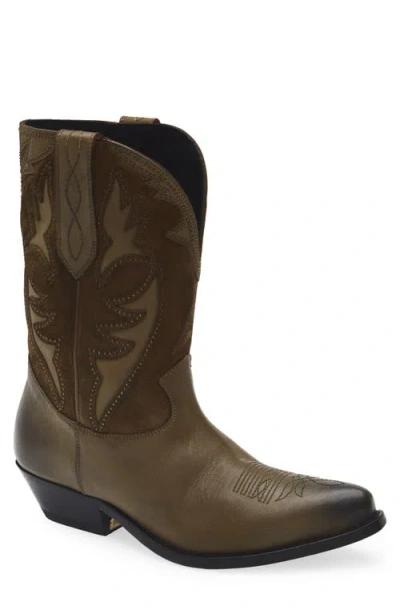 Golden Goose Two-tone Western Style Boots With Stitching Embellishments In Animal Print