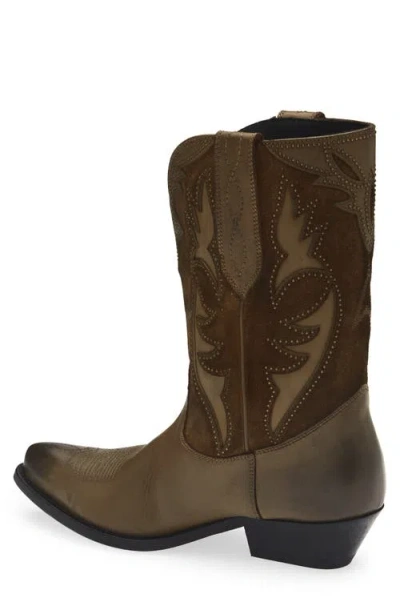 Golden Goose Two-tone Western Style Boots With Stitching Embellishments In Animal Print
