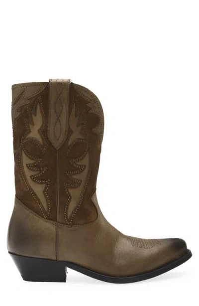 Golden Goose Two-tone Western Style Boots With Stitching Embellishments In Animal Print