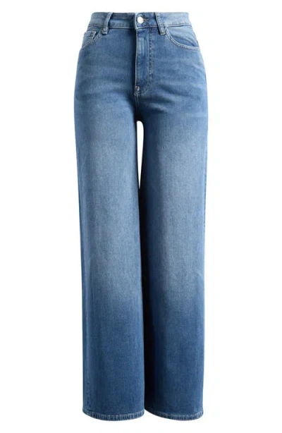 Warp & Weft Warp+weft Nce High Waist Relaxed Wide Leg Knit Jeans In Blue