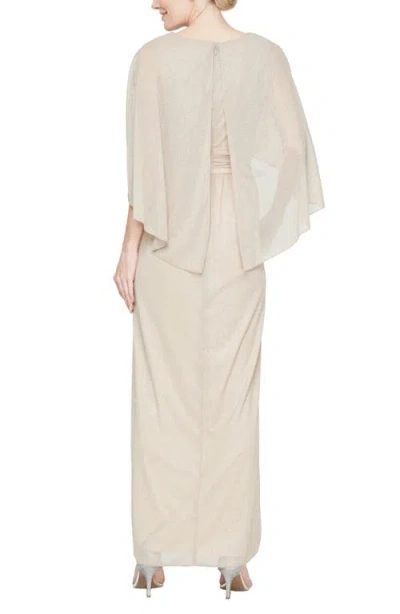 Sl Fashions Glitter Capelet Chiffon Gown In Gray