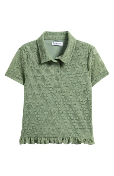Love, Fire Kids' Ruffle Hem Lace Polo In Green