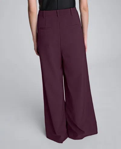 Kenneth Cole Luxe Twill Wide Leg Inverted Pleat Front Pant In Burgundy