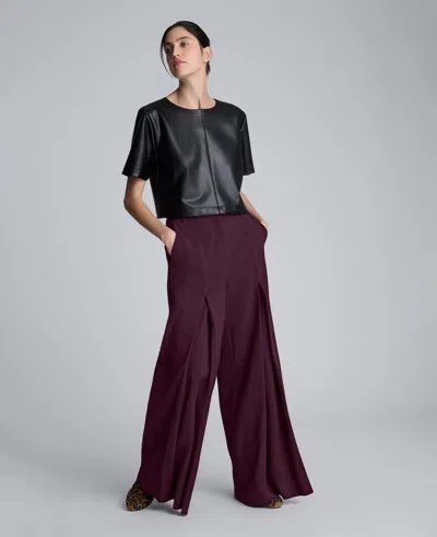 Kenneth Cole Luxe Twill Wide Leg Inverted Pleat Front Pant In Burgundy