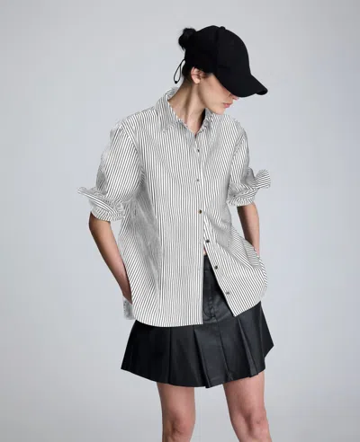 Kenneth Cole Stripe Poplin Button Front Shirt In Gray