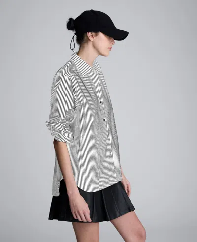 Kenneth Cole Stripe Poplin Button Front Shirt In Gray