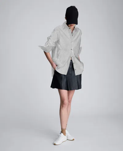 Kenneth Cole Stripe Poplin Button Front Shirt In Gray