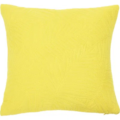 Storied Home Cotton Pillow With Quilted Fern Frond Pattern In Green