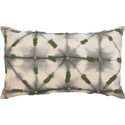 Storied Home Creative Co-op Linen Printed Lumbar Pillow With Hand-embroidery And Chambray Back, Mult In Green