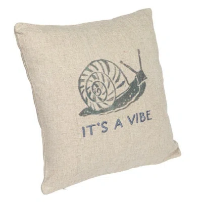 Storied Home 16" Square Linen Blend Printed Pillow With Snail And "it's A Vibe" Text Embroidery, Nat In Brown