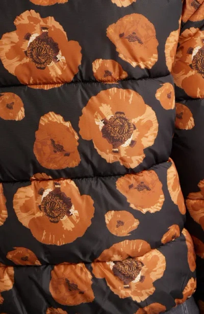 Save The Duck Sugar Water Resistant Floral Puffer Jacket With High Pile Fleece Trim In Brown