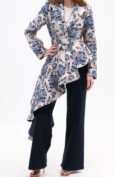 Azalea Wang Metallic Floral Jacquard Asymmetric Statement Blazer In Multi