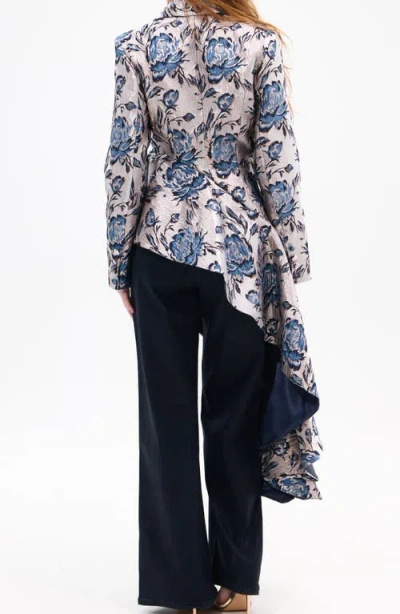 Azalea Wang Metallic Floral Jacquard Asymmetric Statement Blazer In Multi