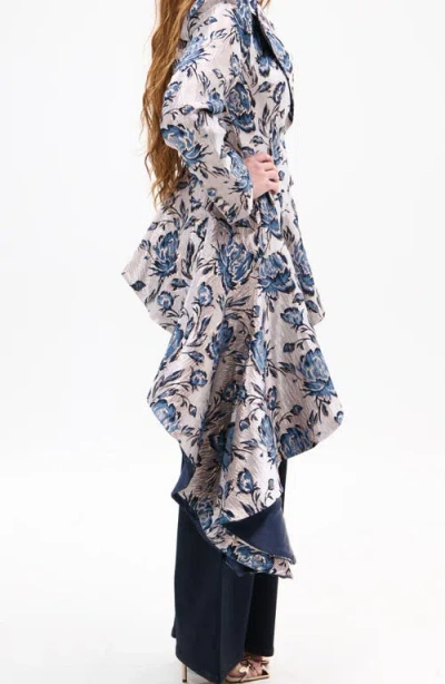 Azalea Wang Metallic Floral Jacquard Asymmetric Statement Blazer In Multi