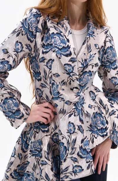 Azalea Wang Metallic Floral Jacquard Asymmetric Statement Blazer In Multi