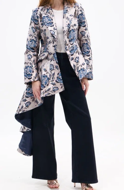 Azalea Wang Metallic Floral Jacquard Asymmetric Statement Blazer In Multi