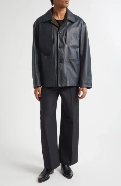 Lemaire Buttoned Leather Jacket In Gray
