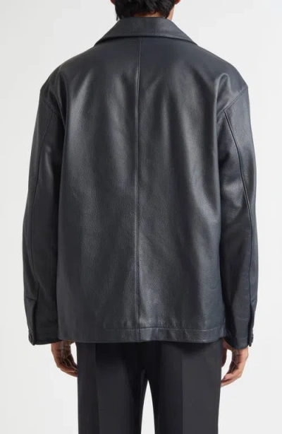 Lemaire Buttoned Leather Jacket In Gray