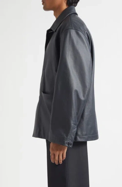Lemaire Buttoned Leather Jacket In Gray