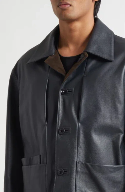 Lemaire Buttoned Leather Jacket In Gray