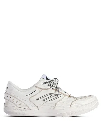 Balenciaga Women Hamptons Worn-out Leather Low-top Sneakers In Neutral