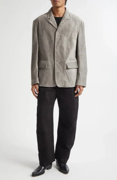 Lemaire Single Breasted Suede Jacket In Gray
