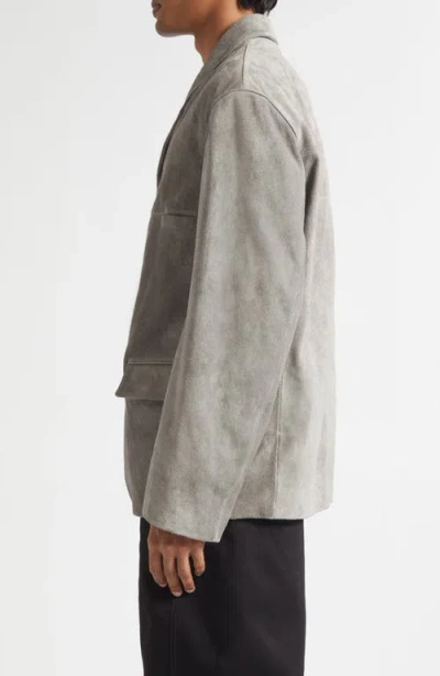 Lemaire Single Breasted Suede Jacket In Gray