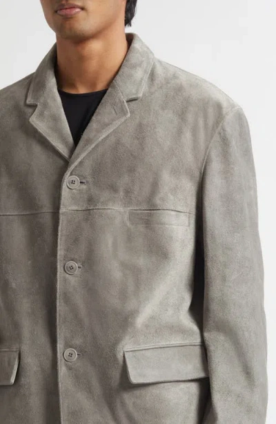 Lemaire Single Breasted Suede Jacket In Gray