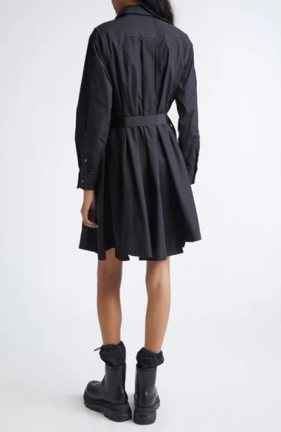 Sacai Belted Long Sleeve Poplin Shirtdress In Blue