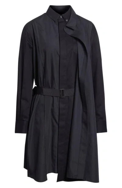Sacai Belted Long Sleeve Poplin Shirtdress In Blue