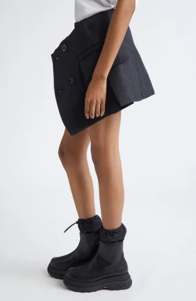 Sacai Plaid Double Face Melton Wool Double Breasted Miniskirt In Blue