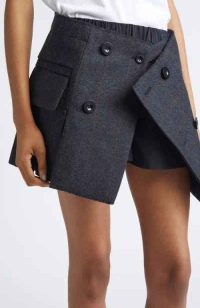 Sacai Plaid Double Face Melton Wool Double Breasted Miniskirt In Blue
