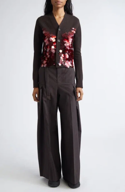 Sacai Sequin Embroidered Wool Cardigan In Multi