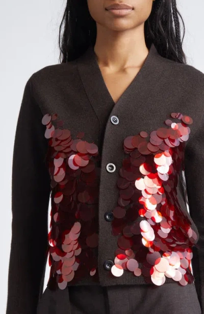 Sacai Sequin Embroidered Wool Cardigan In Multi