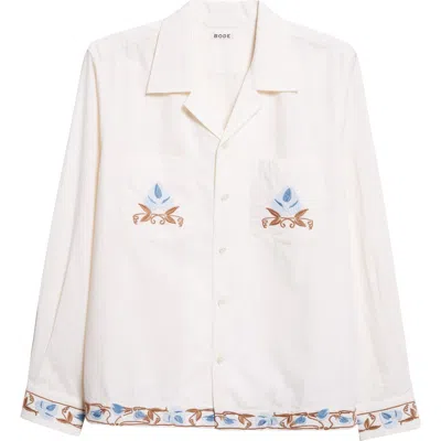 Bode Nouveau Vine Camp-collar Embroidered Cotton-poplin Shirt In White
