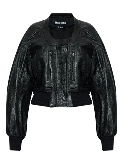 Jacquemus Cropped Crewneck Jacket Textured Finish In Multi