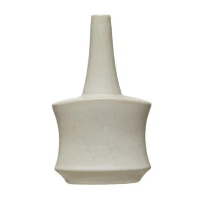 Storied Home Stoneware Vase With Reactive Glaze, Matte White In White
