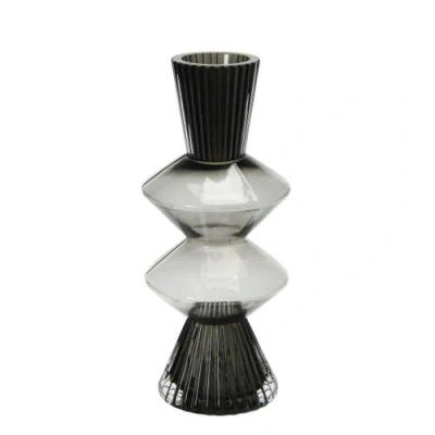 Storied Home Smoke Glass Fluted Vase With Curved Triangles, Black And Clear In Black