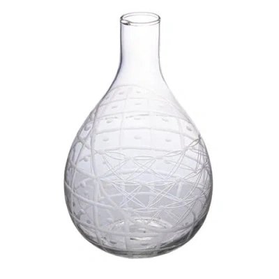 Storied Home Round Hand-blown Etched Reclaimed Glass Pitcher, Clear In Transparent