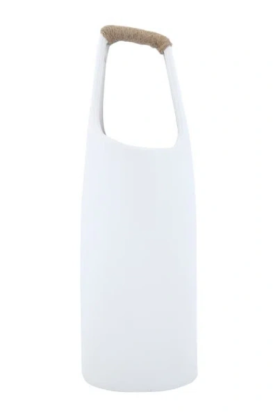 Storied Home Stoneware Vase With Rattan Wrapped Top Handle, White In White