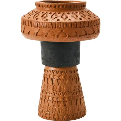 Storied Home Handmade Debossed Terra-cotta Vase, Terra-cotta Color & Black In Brown