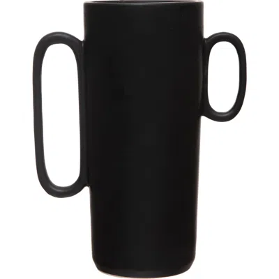 Storied Home Decorative Stoneware Flower Vase With Asymmetrical Handles, Black In Black