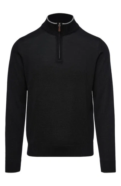Emanuel Berg Light Gauge High Neck Quarter Zip Merino Wool Sweater In Black