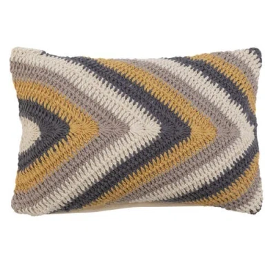 Storied Home Creative Co-op Cotton Crocheted Lumbar Pillow With Chevron Pattern, Multicolor In Multi