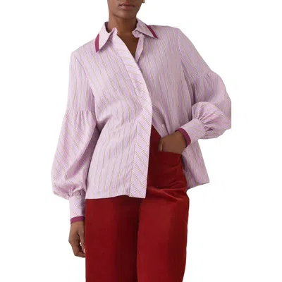 Lk Bennett Selma Stripe Lantern Sleeve Button-up Shirt In Pink