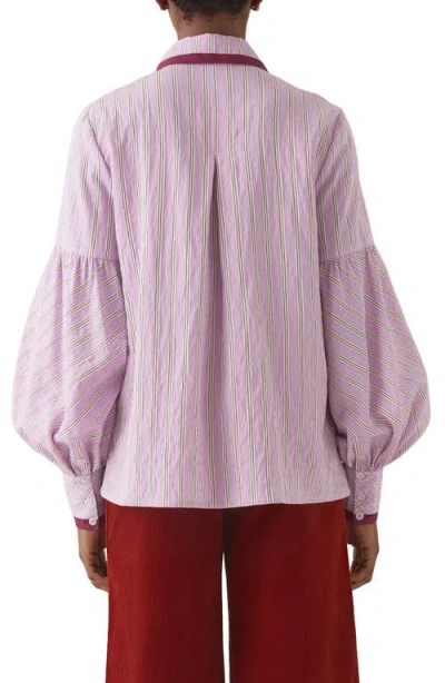 Lk Bennett Selma Stripe Lantern Sleeve Button-up Shirt In Pink
