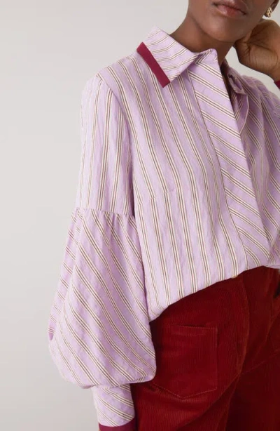Lk Bennett Selma Stripe Lantern Sleeve Button-up Shirt In Pink