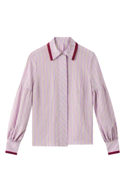 Lk Bennett Selma Stripe Lantern Sleeve Button-up Shirt In Pink