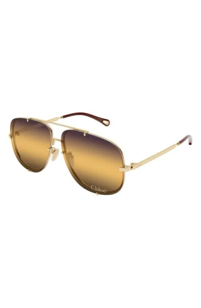 Chloé 62mm Gradient Square Sunglasses In Gold