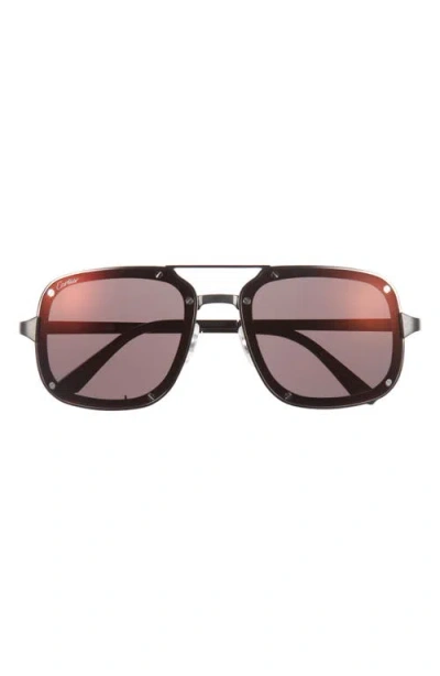 Cartier 58mm Navigator Sunglasses In Brown